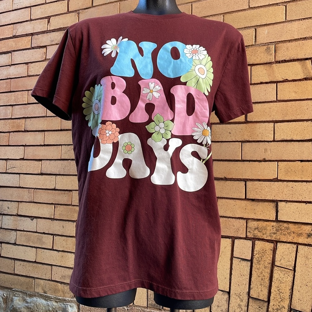 70’s retro brown NO BAD DAYS flower print t-shirt Size Large